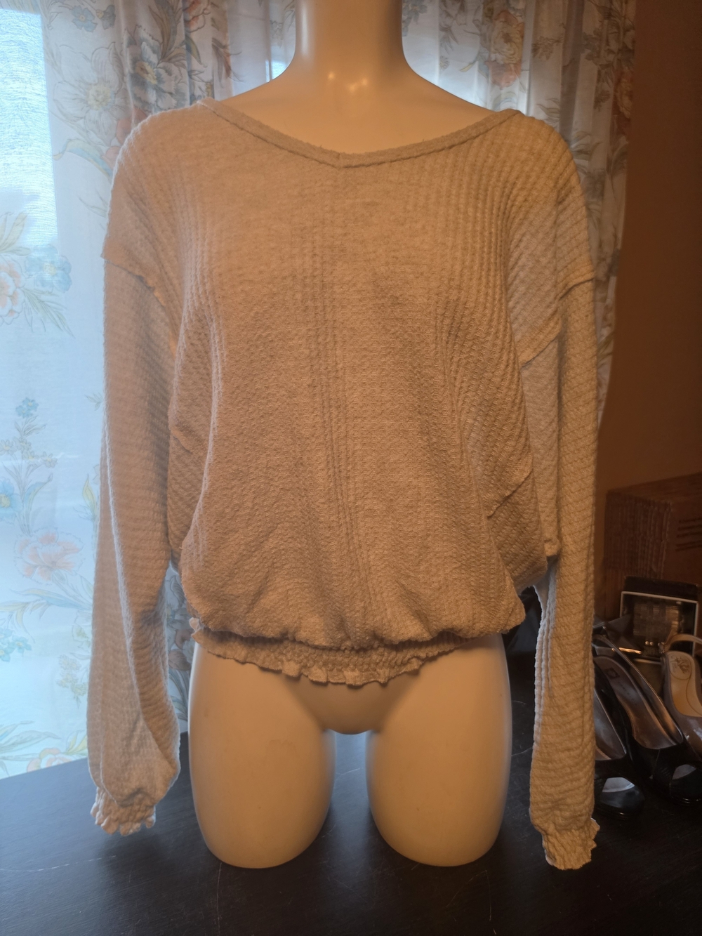Daytrip Cream Waffle Knit Long Sleeve Top